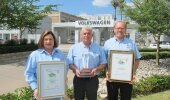 L - R: Proudly displaying the Top Green Organisation environmental awards are Zelda Lourens-Strydom (Occupational Health, Safety and Environmental Manager), António Pinto (Production Director) and Nico Serfontein (Paint Shop Division Head).