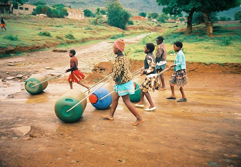 Even kids can push the rollers with ease - making the chore of collecting water child's play.